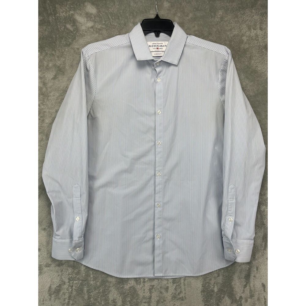 Mizzen +‎ Main Mens Shirt XL Blue Striped Trim Fit Performance Button Up USA